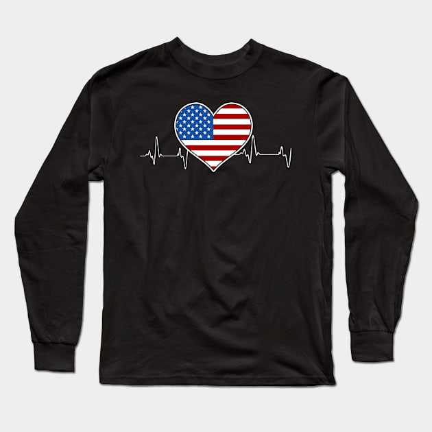 4th of July American flag heartbeat Long Sleeve T-Shirt by FabulousDesigns